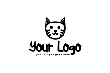 Simple cute cat logo template for your business, shop, brand, and many more in black and white color