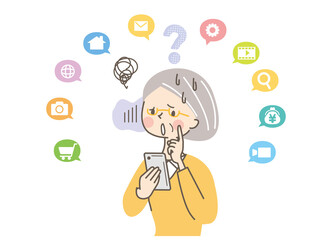 スマホの使い方が分からず困っているシニア女性