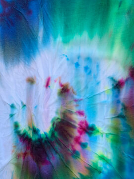 Colorful closeup of cotton tye-dyed t-shirt