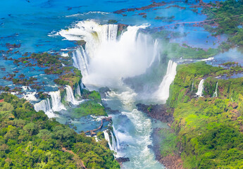 Beautiful aerial view of Iguazu Falls from the helicopter ride - Foz do Iguacu, PR - Brazil