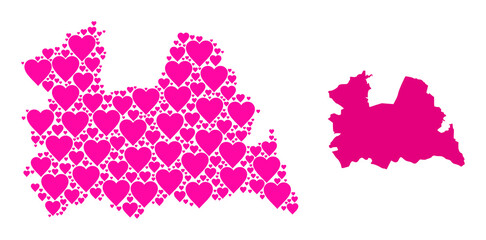 Love collage and solid map of Utrecht Province. Collage map of Utrecht Province designed with pink hearts. Vector flat illustration for love concept illustrations.