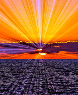 Inspirational Sunset Surreal Ocean Sun Rays Vertical