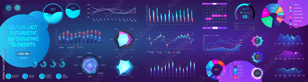 Fototapete Analytic set UI, UX, GUI for mobile app, dashboard and presentation. Gradient infographic, graphic, diagrams, chart and graph template. 
Intelligent infographic for Web UI UX. Data analytics elements