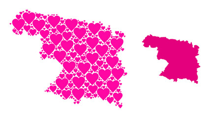 Love collage and solid map of Zamora Province. Collage map of Zamora Province is formed from pink lovely hearts. Vector flat illustration for love conceptual illustrations.