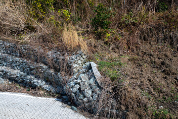 Landslides on roads in the mountains