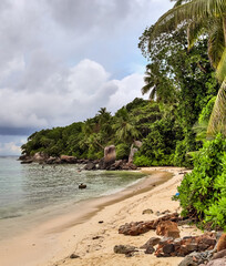 Sunny day beach view on the paradise islands Seychelles