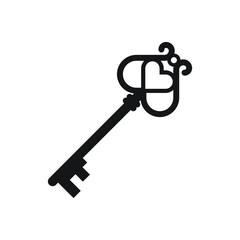 Black vintage key icon isolated on white background. 