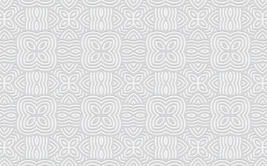 Complex geometric volumetric convex 3D pattern for wallpapers, presentations, websites. Ethnic original relief white background based on the peoples of Africa, Mexico, Aztecs.