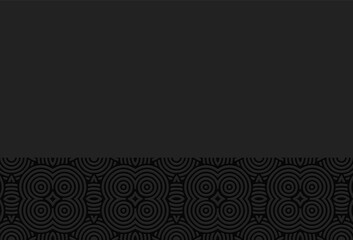 Decorative geometric volumetric convex 3D pattern for presentations. Ethnic African black background with embossed horizontal inlay.