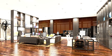 3d render of working room, open office