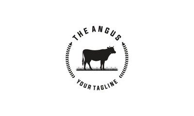 Retro Vintage Cattle Angus Beef Emblem Label Livestock logo in white background