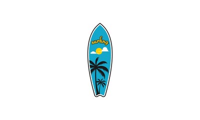 Vector surfing logo with surfboards. Surfing shop emblem with white background