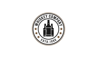 whiskey logo with three whiskey bottles on white background