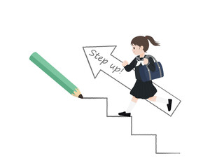ステップアップ　階段を上る　女子生徒　目標　努力　イラスト素材
