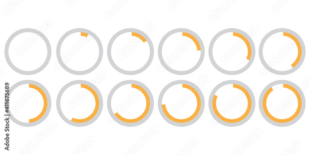 Poster infographic set with orange circles loading. ux, ui design concept. time icon illustration. chart co