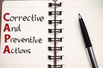 CAPA Corrective and Preventive Actions, text words typography written on book, life and business motivational inspirational