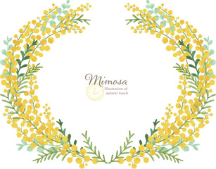 ミモザの手描きイラスト/楕円のフレーム
