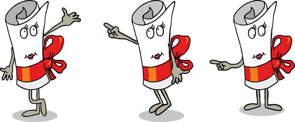 Set of newspaper with arms and legs in different poses, isolated on white background. The magazine smiles with eyes. Flat infographics. Vector illustration in cartoon style..