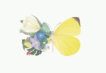 Eurema reticulata butterfly decorated with various flowers