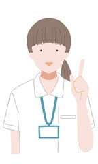 人差し指を立てる女性看護師