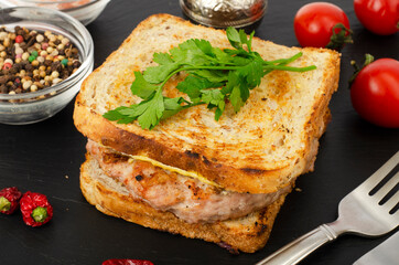 Burger with beef cutlet and grilled toast bread