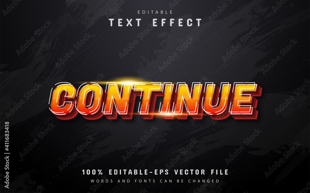 Poster continue text, 3d orange gradient style text effect