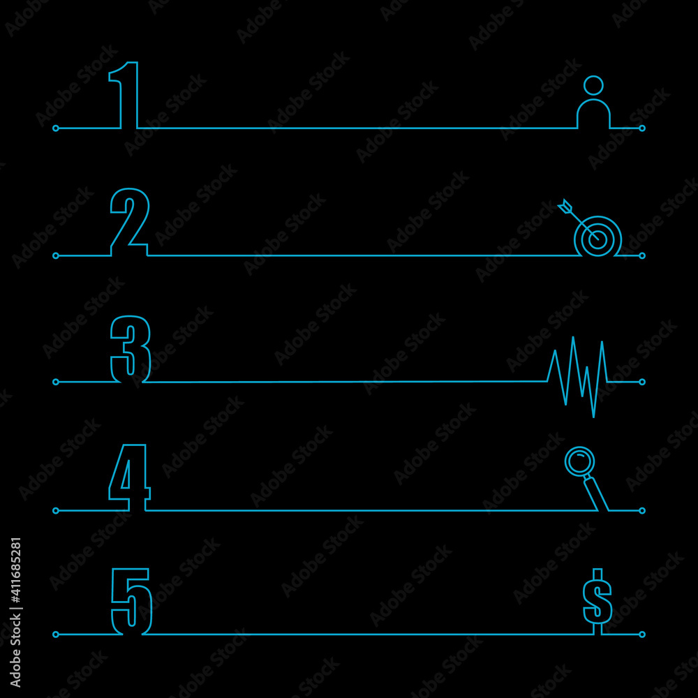 Poster infographics design vector and business icons with 5 options in blue outline number design for prese