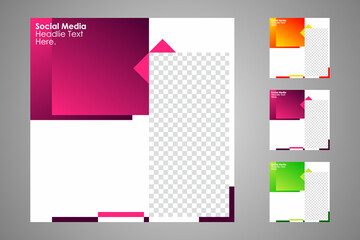 New set of editable minimal banner templates. Suitable for social media posts and web or internet ads with a choice of three different colors. Vector illustration with photo college.