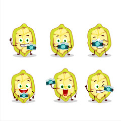 Photographer profession emoticon with slice of cupuacu cartoon character