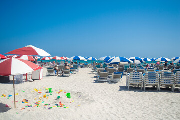Parasol row on Miami Beach, Florida, USA