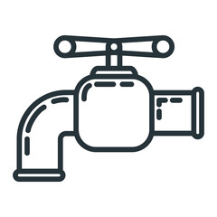 Water home tap icon, faucet house renovation concept line flat vector illustration, isolated on white. Pipeline crane valve