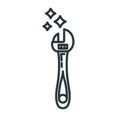 Concept wrench construction tool icon, spanner toolkit professional instrument flat line vector illustration, isolated on white.