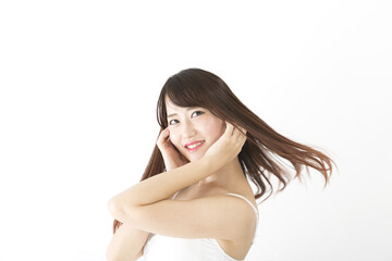 Obraz premium 振り向く女性 なびく髪