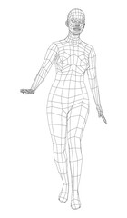 Fototapeta na wymiar Wireframe walking woman. Vector