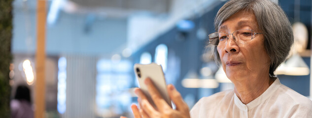 Asian senior woman shopping at wholesale store warehouse.Retirement people lifestyle