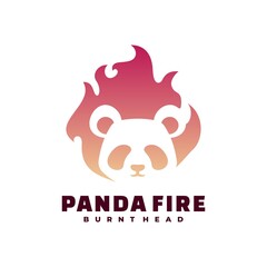 Vector Logo Illustration Panda Fire Gradient Colorful Style.