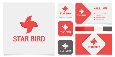 Simple and minimalist ninja star bird with business card, icon, and color palette © vay.pariama