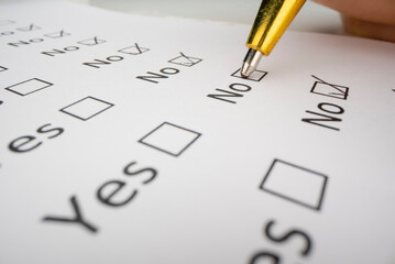 Completing a questionnaire with yes or no questions
