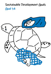 SDGs GOAL14のための指定色シンプル2色イラスト