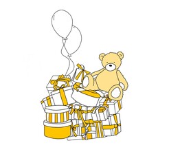 gift boxes with baloons and teddy bear