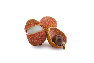 Lychee fruit whole, opened and showing seed