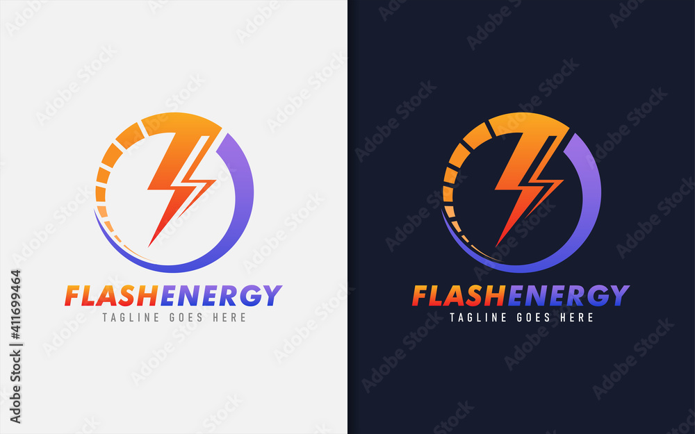 Aufkleber flash energy logo. abstract tech lightning combined with circle. vector logo illustration.