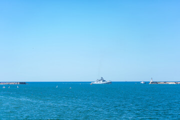 Fototapeta na wymiar Black Sea resort Crimea, Russia, hot summer waves and blue sky