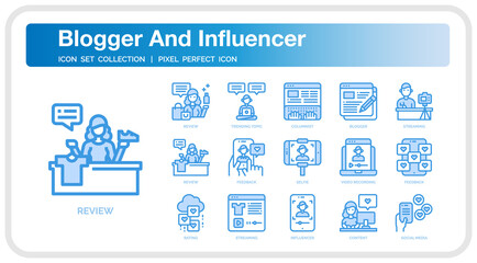 Blogger And Influencer icon set