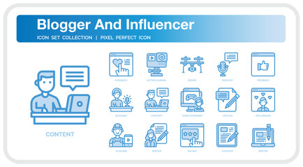 Blogger And Influencer icon set