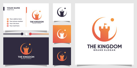 Castle logo with gradient abstract concept and business card design, dream, kingdom, Premium Vector
