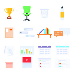 
Set of Business and Office Equipment Flat Editable Icons
