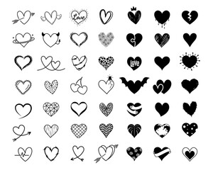 Heart icon design set. Hand drawn line art style for Valentine’s day. Vector illustration.art,