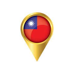 Fototapeta premium Flag of Taiwan.symbol check in Taiwan, golden map pointer with the national flag of Taiwan in the button. vector illustration.