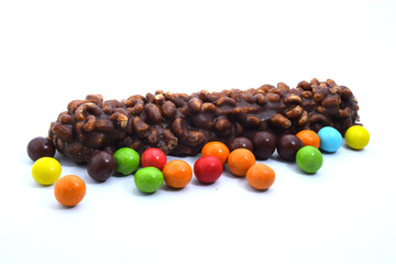 Rice crispy cake covered with delicious chocolate.color full  ball chocolate.